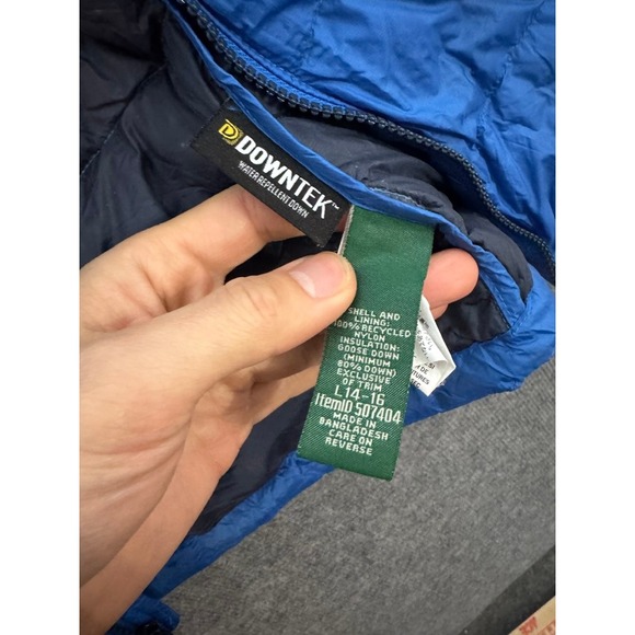 LL Bean Kids Ultralight 650 Down Hooded Jacket Blue Puffer Coat L 14-16 507404 - Picture 5 of 10